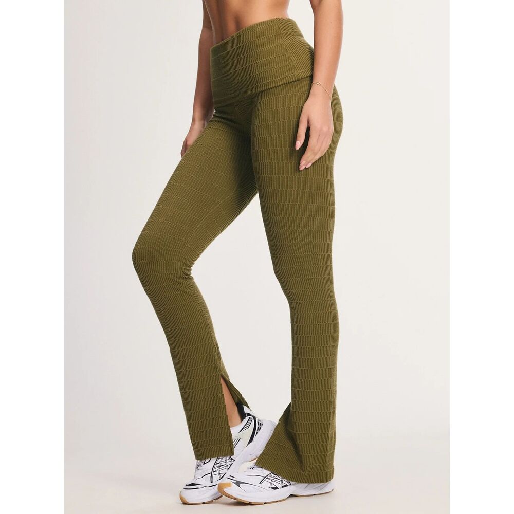 Savage X Fenty S Brown Textured Foldover Waist Flare Pants Ribbed Y2K Lounge